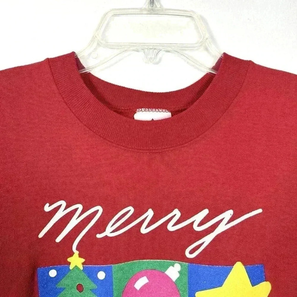Vintage Merry Christmas Sweater Women XL Red Crew Neck Sweatshirt 90s Cotton - Picture 10 of 10